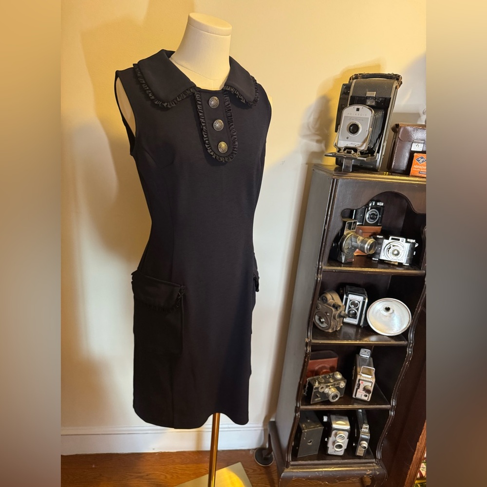 Nannette Lepore Navy Sleeveless Dress with Button Accents